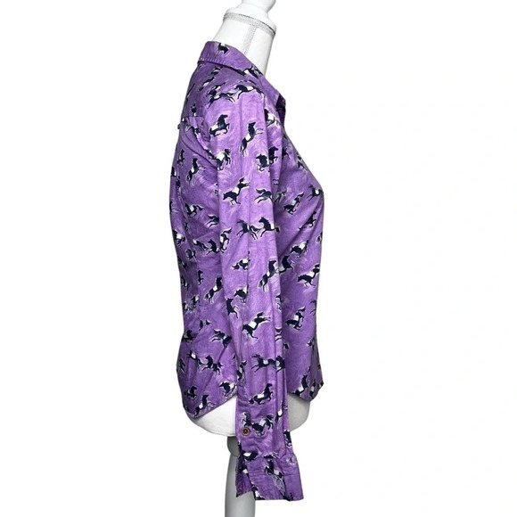 Odille (Anthropologie) Tarpan Horse Print Purple Button Down Shirt Size 0 - Picture 2 of 10